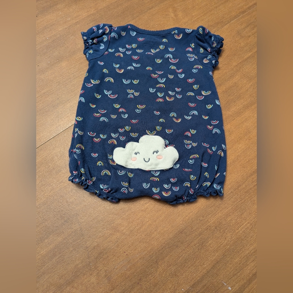 Carter's baby girl romper size 6 m. Rainbow And Happy Face Cloud Graphics. EUC.